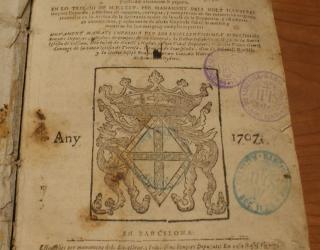 Recopilación los derechos de Cataluña, con motivo de las cortes celebradas por Carlos III (archiduque de Austria), en 1707.